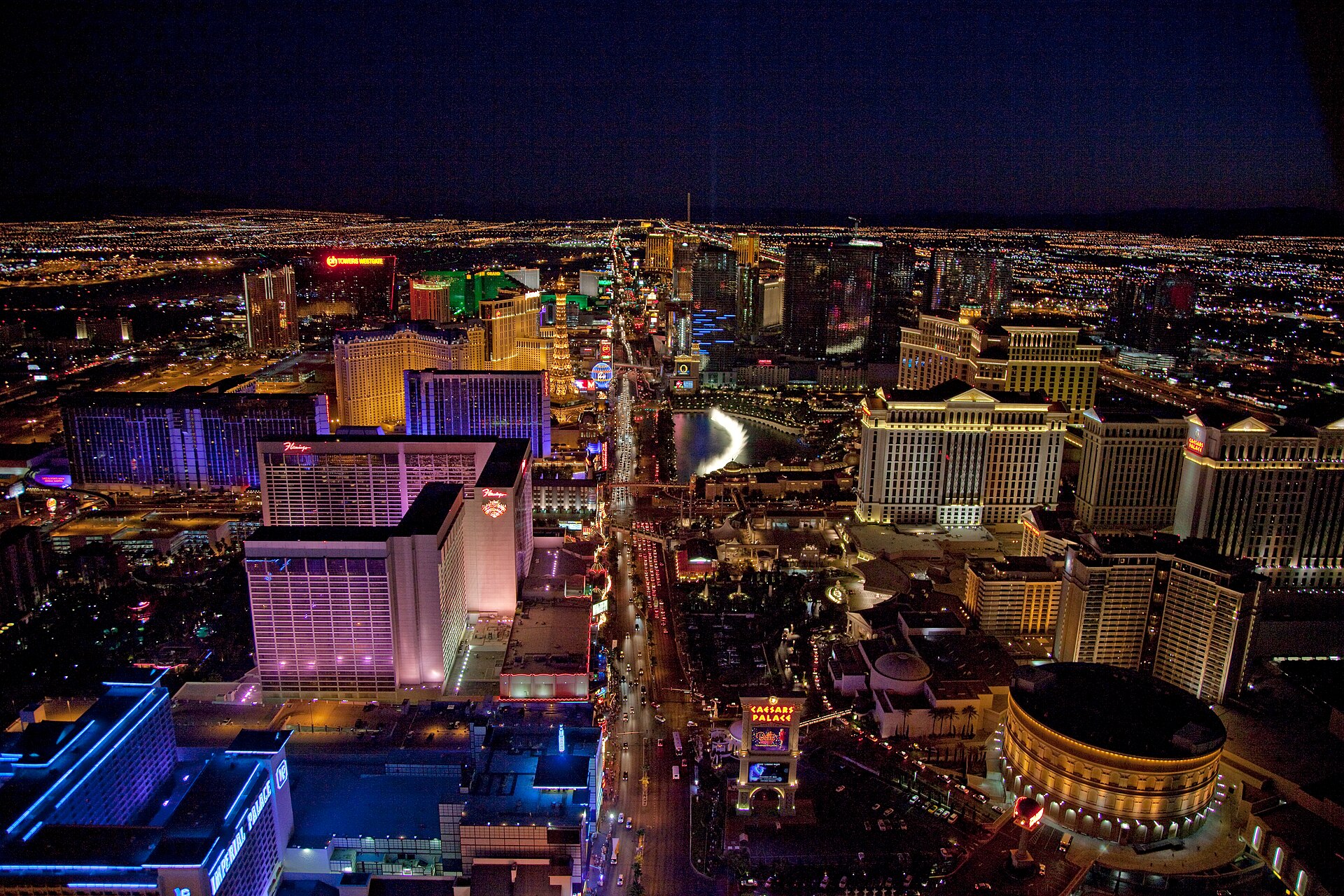 The Las Vegas Strip at night from above
